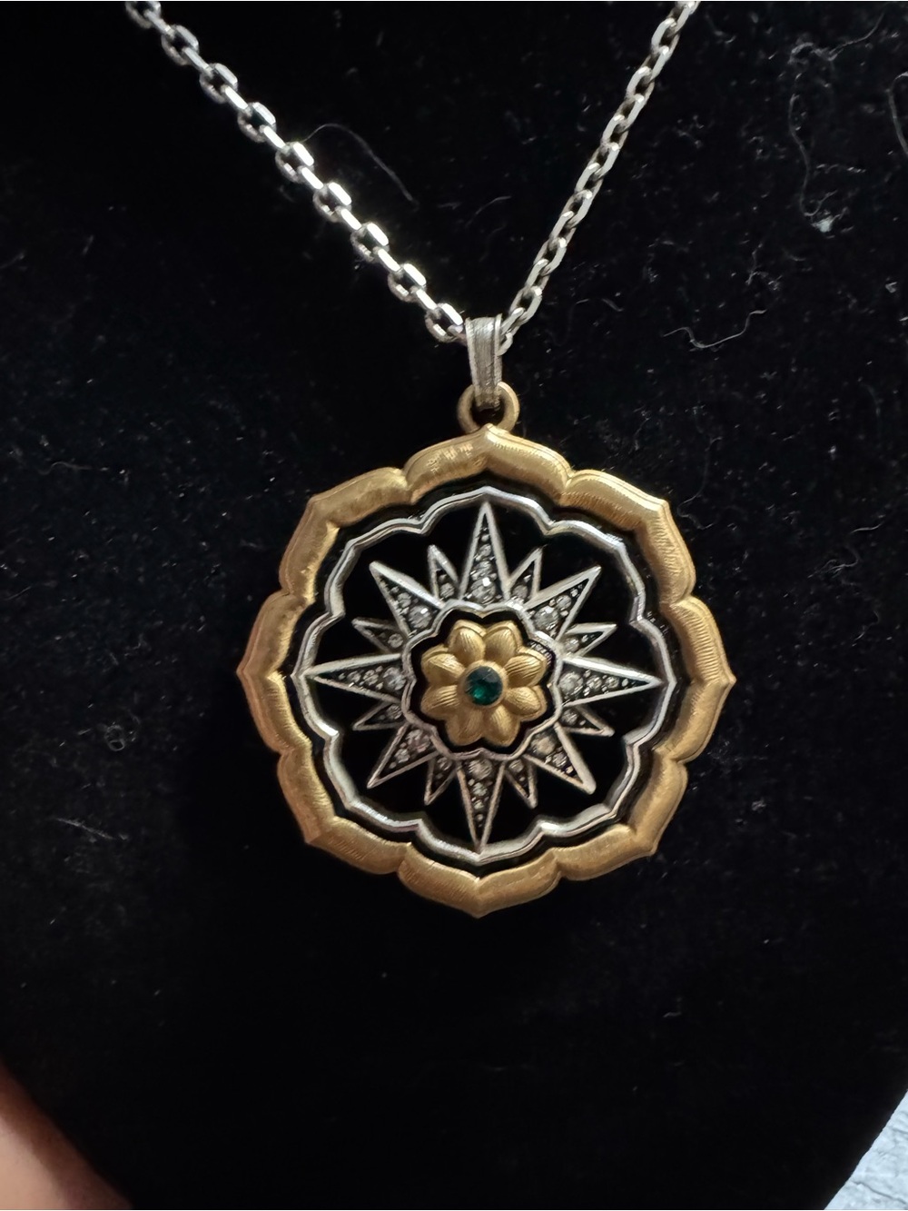Brighton retired Gold and Black Floral Star Pendant Necklace